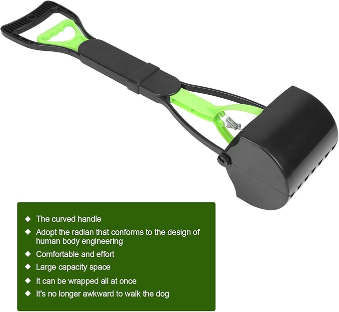 Pet Pooper Scooper, 23.7 Heavy Duty Dog Pooper Scooper, Long Handle Poop Picker Upper, Portable Pet Waste Grabber for Yard, Grass, Dirt, Double Spring, Dog Supplies (Green+Black)