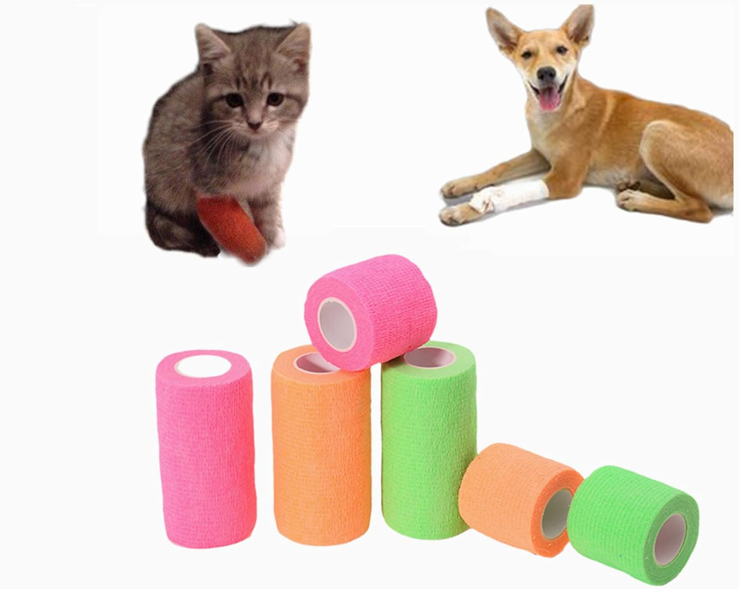 6 Pack 1" x 5 Yards Self Adhesive Bandage Wrap Breathable Cohesive Vet Wrap for Pets, Elastic Self-Adherent Tape for Sports, Wrist, Ankle (Pink)