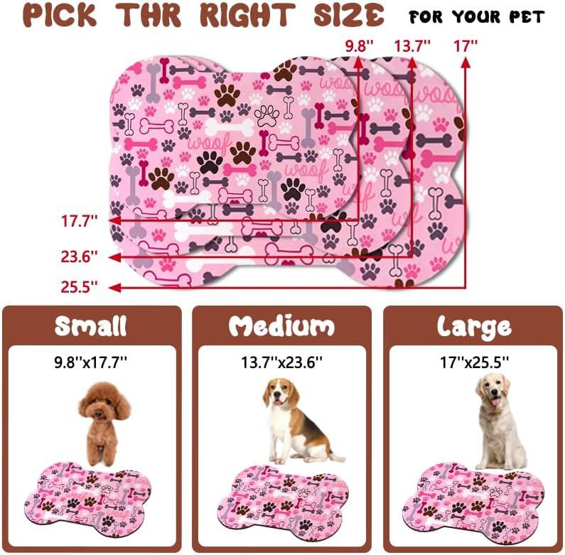 Dog Food Mats for Floors Waterproof, Pet Feeding Absorbent Water Bowl Mat Cat Placemats Pink Bone Shape 23.6 * 15.7 inch