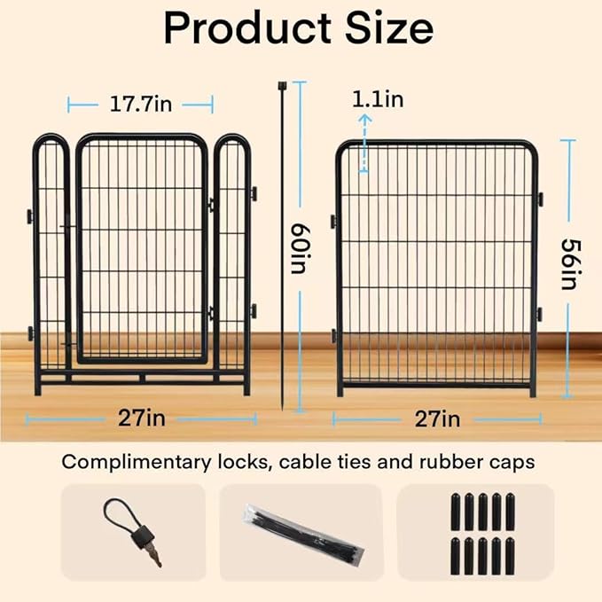Explovehike 10 Panels Dog Fence Outdoor for Yard, 56 in(H) X22.1 Ft(L) Gate 17.7 Inches Wide with Low Sills, Tall Garden Fence with Gate,Heavy Duty Temporary Fencing for Dogs