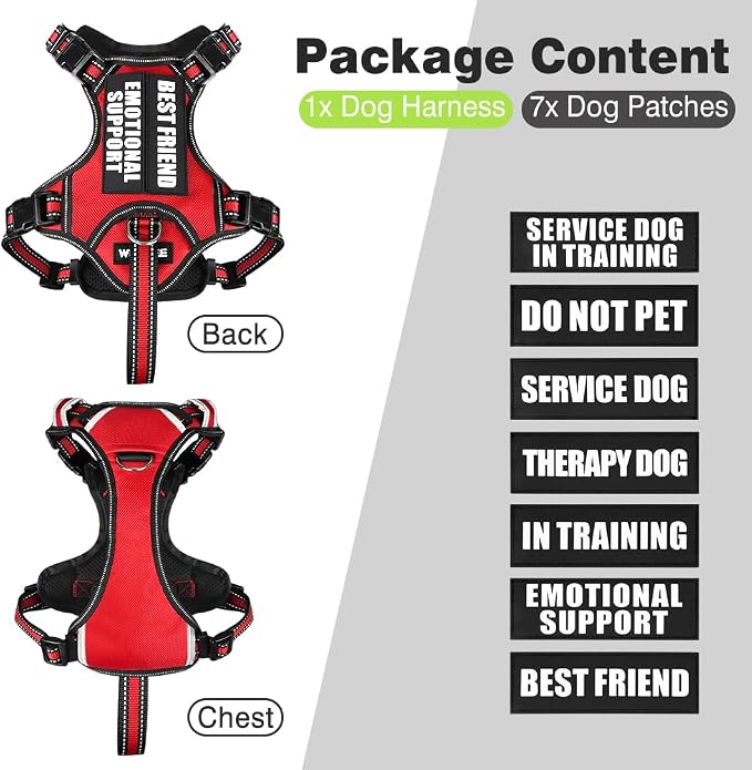Service Dog Vest No Pull Dog Harness with 7 Dog Patches, Reflective Pet Harness with Durable Soft Padded Handle for Training Small, Medium, Large, and Extra-Large Dogs (Small, Red)