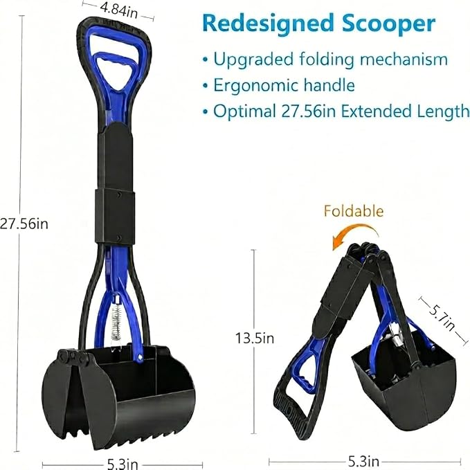 28 Inch Heavy Duty Foldable Pooper Scooper for Large, Medium & Small Dogs, Durable Springs, Interlocking Serrated Jaws, One-Hand Operation, Premium Outdoor Waste Pick-Up Tool