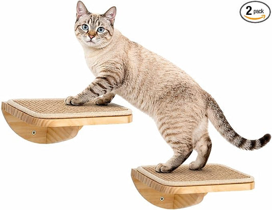 Wall Mounted Cat Steps 2 Pack – Square Wood Cats Shelves with Sisal Mat for Climbing, Jumping & Resting