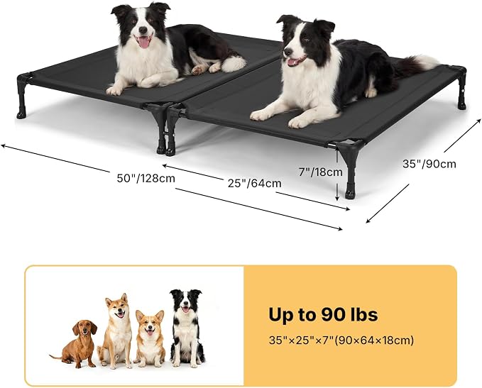 Veehoo Cooling Elevated Dog Bed, Outdoor Raised Dog Bed for Two Dogs | Indoor Pet Cot with Breathable Teslin Mesh & Anti-Slip Feet, Durable Double Dog Bed for Multi-Pet Homes, 35" x 25", Black