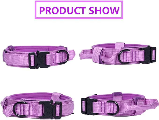 Tactical Dog Collar for Large Dogs with Control Handle,Purple,S | 1000D Heavy-Duty Nylon Fabric,Quick-Release Metal Buckle,Adjustable Fit,Soft-Padded Webbing,D-Ring,for Training & Hiking