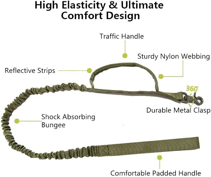 Tactical Dog Collar and Leash Set for Large Dogs with Control Handle，Green | 1000D Heavy-Duty Nylon Fabric,Quick-Release Metal Buckle,Adjustable Fit,Soft-Padded Webbing,D-Ring,for Training & Hiking,XXL