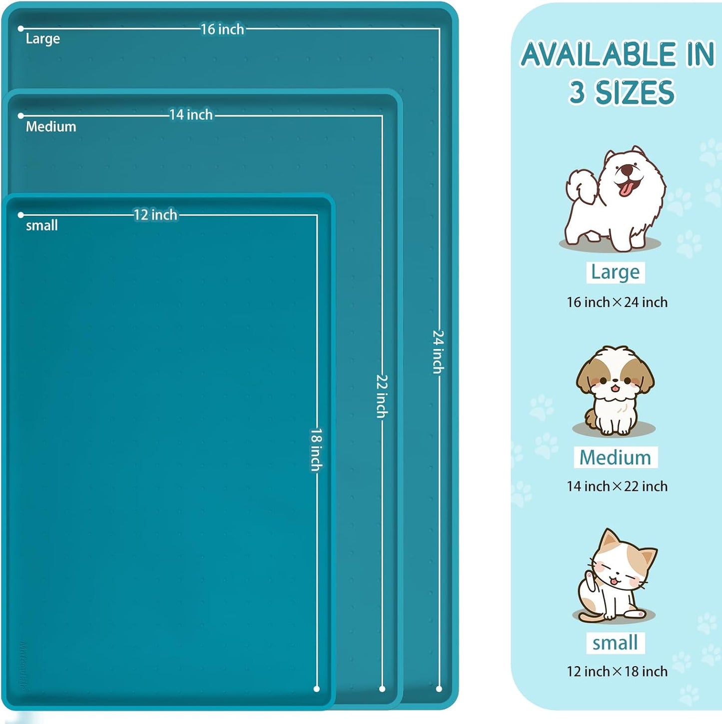 MateeyLife Silicone Cat & Dog Food Mat for Floors Waterproof, Anti-Slip Dog Bowl Mats for Food and Water, Pet Feeding Mats with Lip to Prevent Spills, Pet Placemat for Messy Drinkers to Protect Floors