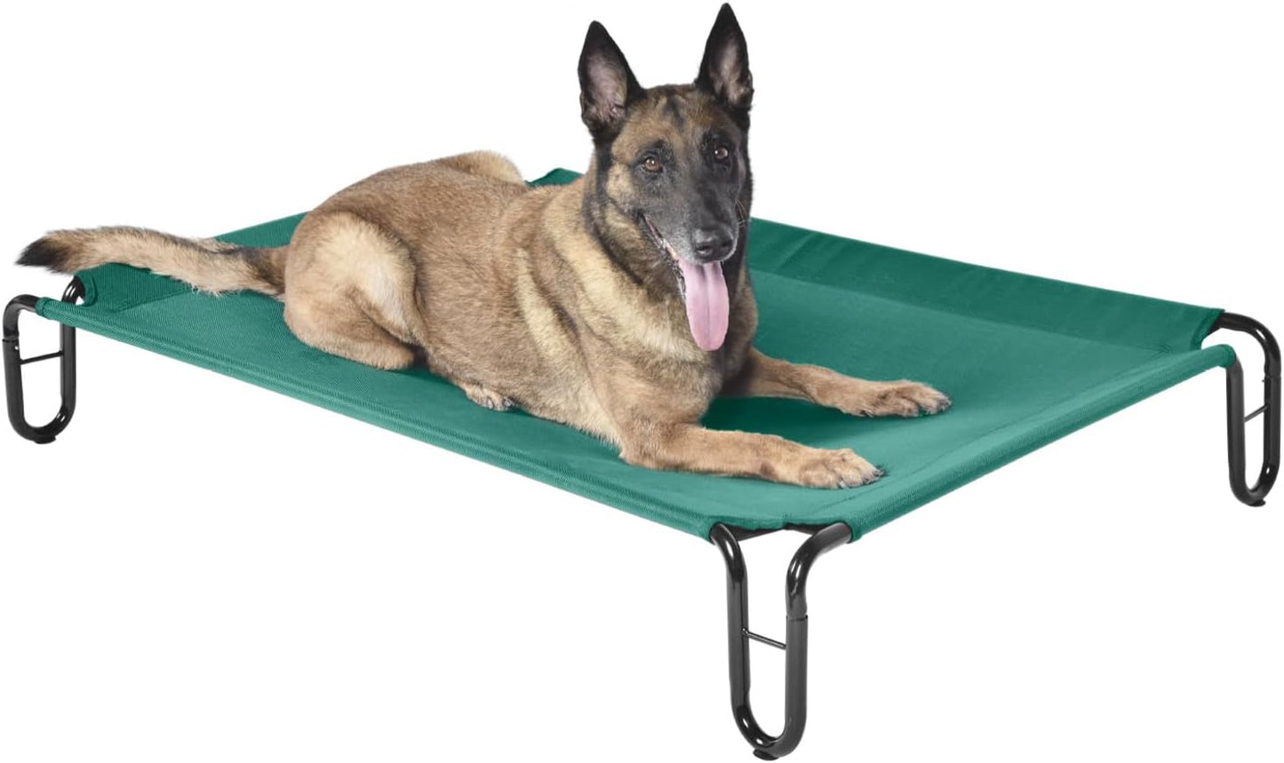 pettycare Elevated Outdoor Dog Bed - Raised Cots Bed for Large Dogs, Waterproof Pet Hammock Easy to Assemble, Cooling Frame Cot with Breathable Teslin Mesh, Durable, Non Slip, Up to 65 lbs,Green