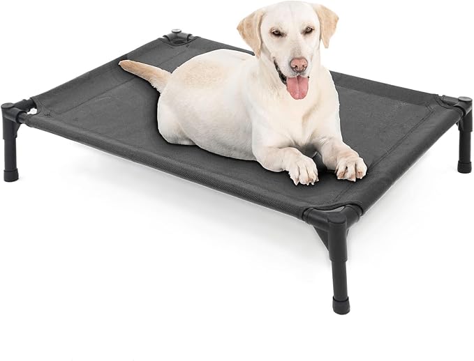 Garnpet Elevated Dog Bed for Large Dogs, Raised Dog Cot Fits Up to 120 LBs, Heavy Duty Pet Cots with Durable Supportive Teslin Recyclable Washable Mesh, Indoor & Outdoor Pet Bed, Dark Grey