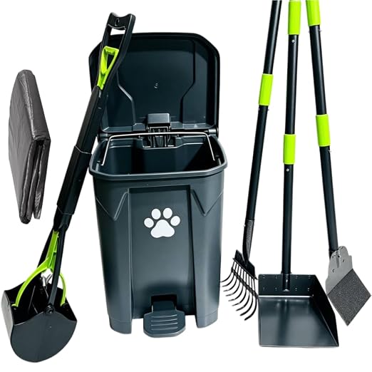 Dog Poop Trash Can Outside 20L with Pooper Scooper & 50 Waste Bags, Outdoor Dog Poop Trash Can for Backyard with Lid Odorless Waterproof Foot Pedal and Removable Inner Bucket