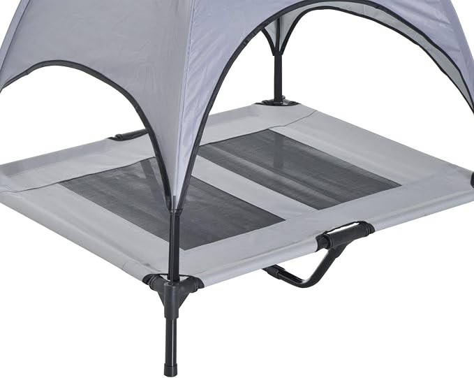 PawHut Elevated Portable Dog Cot Cooling Pet Bed with UV Protection Canopy Shade, 36 inch | Large Pet Bed, Outdoor Dog Cot, UV Protection Shade, Camping