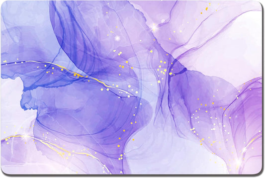 Rnivvi Dog Food Mat, 16" x 24" Marble Absorbent Dog Cat Bowl Mat for Food and Water, Cute Anti-Slip Rubber Pet Feeding Rug Protect Floors, Puppy Placemat for Feeding & Watering Supplies, Purple