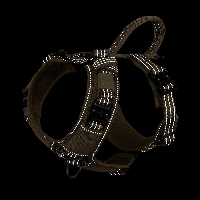 ICEFANG Dog Halter Harness with Metal Buckles,Dog Strap Vest for Small Dogs | Control Handle,Summer-Cooling,Reflective,Front Hook,Adjustable,Soft Padded,No Pull,Brown,Small