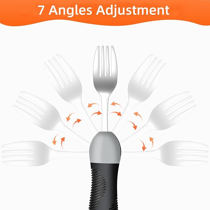 Weighted Utensils for Tremors & Parkinson's, Adaptive Eating Aids (Black) | Adaptive silverware for shaky hands. Weighted grip design reduces tremors. Bendable neck for custom angle. Dishwasher safe