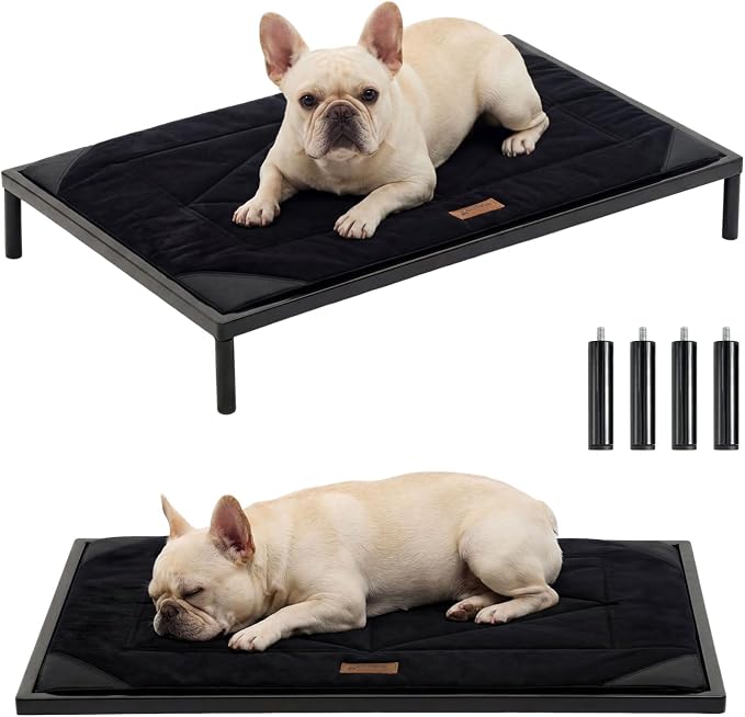 ZOMISIA Chew Proof Elevated Dog Bed for Medium Dogs, 36" x 24" x 5", Black | Indestructible Raised Pet Cot for Indoor & Outdoor Use, with Removable Waterproof Padded, Non-Slip & Washable, Easy to Clean