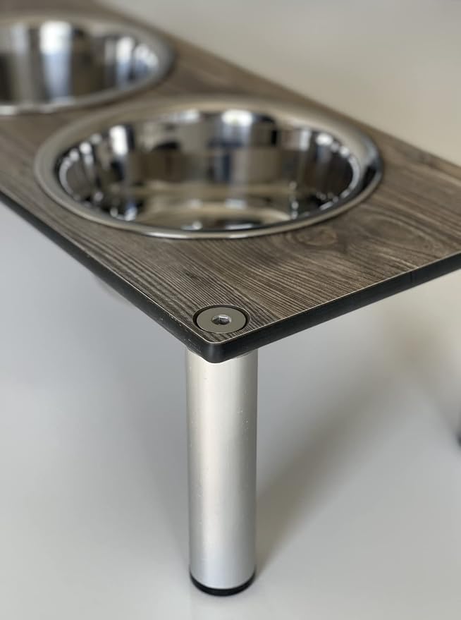 Raised Pet Bowls for Cats and Dogs, Outdoor Elevated Dog Cat Food and Water Bowls Stand Feeder on Aluminum Legs with 2 Stainless Steel Bowls Sizes for Small Medium and Large Dogs. - Medium (Amaretto)
