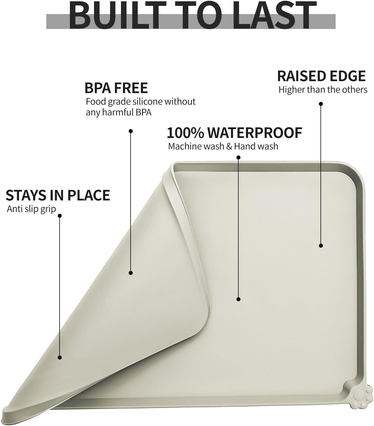 Waterproof Pet Feeding Mat with High Raised Edges, Heavier and Thicker Placemats for Cat Dog Water Bowl with BPA Free, Dogs Cats Food Mats for Messy Drinkers to Prevent Spill and Protect Floors