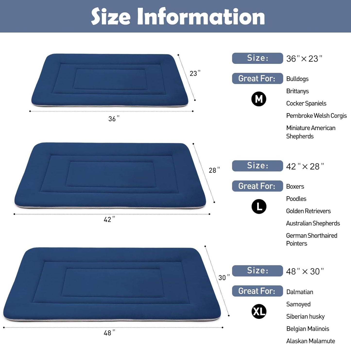 JoicyCo Dog Bed Soft Dog Crate Bed Pad Mat, 42 in Non Slip Bottom Washable Dog Beds for Large Dogs, Pet Bed Mattress Kennel Pad, Dark Blue