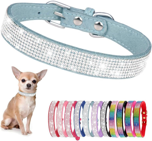 Rhinestone Dog Collar for Small Dogs, Bling Diamond Fancy Crystal Glitter Pretty Jewel Pet Puppy Collars for XXS XS Small Medium Large Breed Girl Dogs Female Cats Kitten, Teal XSmall
