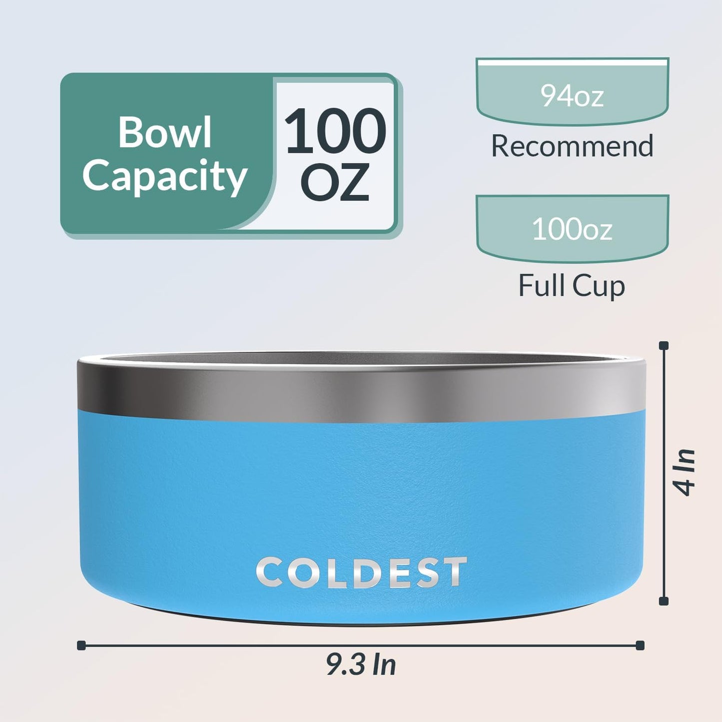 Coldest Dog Bowl - Anti Rust Metal, Non Slip, 3 Layers Insulated Stainless Steel Dog Bowls - Spill Proof & Heavy Duty - Water Bowl for Dogs, Cats & Pets, Dish Washer Safe (100 oz, Celestial Blue)