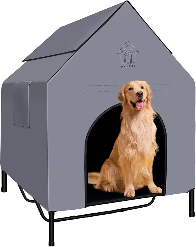36'' Large Dog House Outdoor for Large Dogs Outside, Dog Tent, Pet House | Weatherproof Large Dogs House with Textilene Elevated Dog Bed, Breathable Dog House Outdoor with Windows and Sunshades