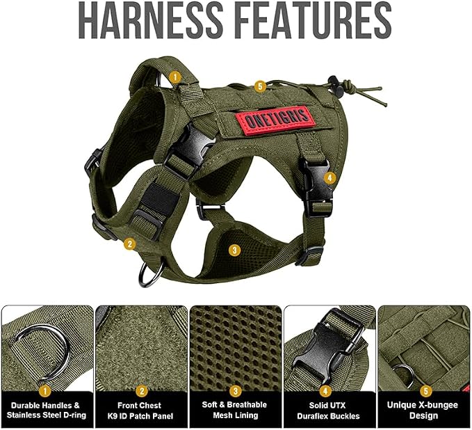 OneTigris Tactical Dog Harness with Handle No-Pull Adjustable for Small Dog | Military 1000D Pullable Nylon, Service Dog Vest with Hook & Loop Panels, Easy On & Off for Walking Hiking Training Camo XS