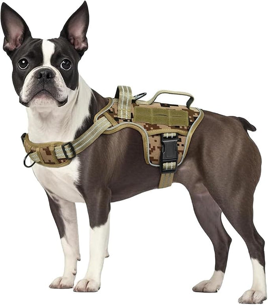 Dog Harness, Tactical No Pull for Small Sized Dog with Handle | Breathable Soft Padded, Adjustable, Reflective, Molle System, Heavy Duty, No Choke for Walking Training, Desert Camo Small
