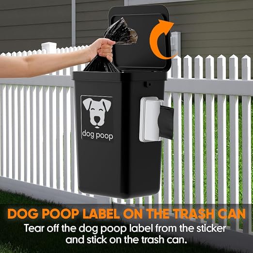 Moryimi Dog Poop Trash Can Outside 3.1 Gallon | Dog Waste Trash Can with Trash Bag Dispenser, Outdoor Dog Poop Trash Can with Lid, Black Hanging Trash Can for Fence, Garbage