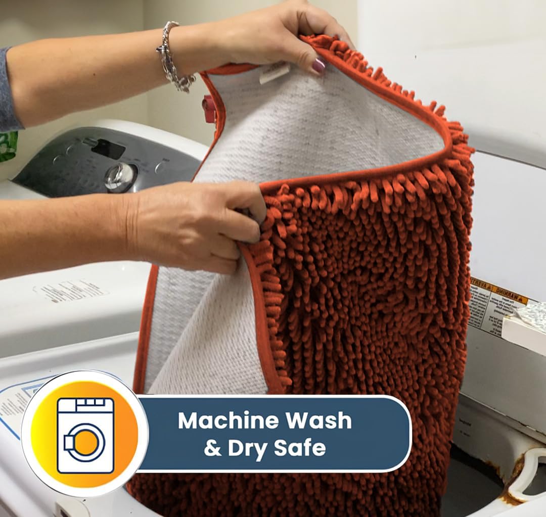 Muddy Mat® AS-SEEN-ON-TV Highly Absorbent Microfiber Dog Door Mat and Pet Rug, Non Slip Thick Washable Area and Bath Mat Soft Chenille for Kitchen Bathroom Bedroom and Indoor - Orange Large 35"X24"