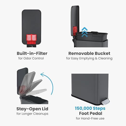 iTouchless 3 Gal Nursery Bin | Step Pedal Diaper Trash Can | Matte Grey | Wall-Hugger Shape Fits Narrow Gaps | Whisper-Quiet AirNova Damper | Matte Coating Resists Prints | Removable Liner Bucket