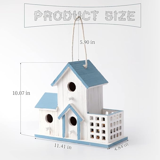 HHWODB Birdhouse Premium Bluebird Houses for Outside Attract Beautiful Birds to Your Garden and Yard Durable Outdoor Birdhouses 3 Hole Bird Houses for Outside Hanging