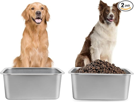 4 Gallon Large Dog Water Bowl, 2 Pack Stainless Steel Dog Bowls | 15.7 x 11.8 x 6 in Bowl Set, Food or Water Use, Indoor Outdoor Use, Wide Opening for Filling, Rounded Corners, Easy Rinse
