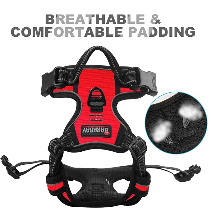 BARKBAY Dog Harness No Pull for Small Sized Dog Front Back Clips,Dog Vest | Soft Padded No Choke With Handle,Easy On&Off,Adjustable Reflective For Walking Training Running(Red,S)