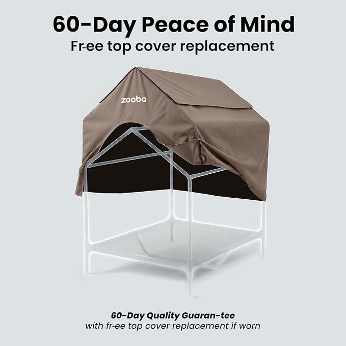 Zooba 29in Medium Dog House Outdoor, Elevated Dog Bed with Canopy, Brown | Weather-resistant 600D PVC canopy, breathable 2x1 Textilene elevated bed, steel frame; indoor or outdoor; easy to clean