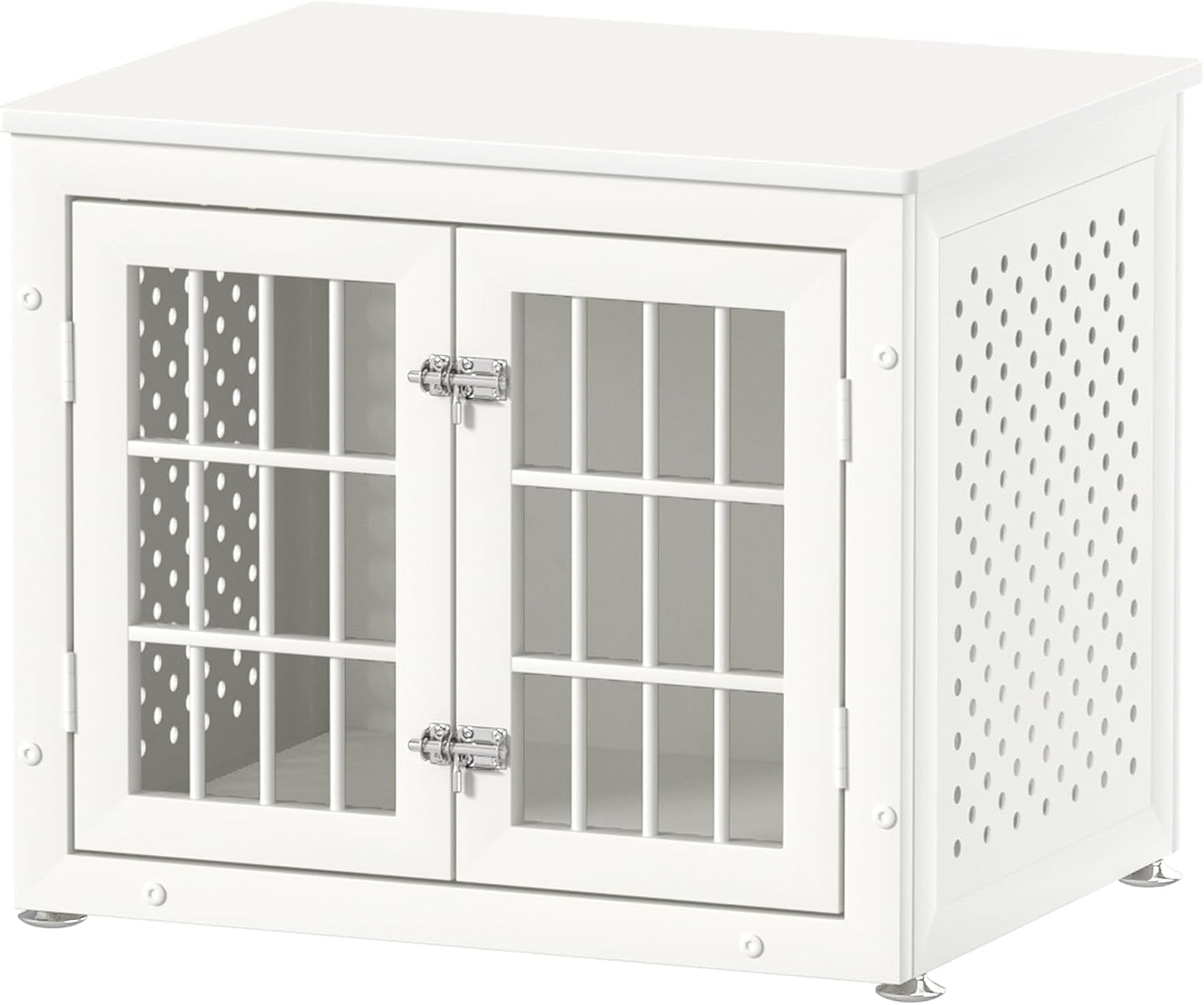 26" Heavy Duty Dog Crate Furniture for Small Dogs, Metal Kennel for High Anxiety Dogs, Chew Proof Pet Cage Indoor, Decorative Kennel End Table, White