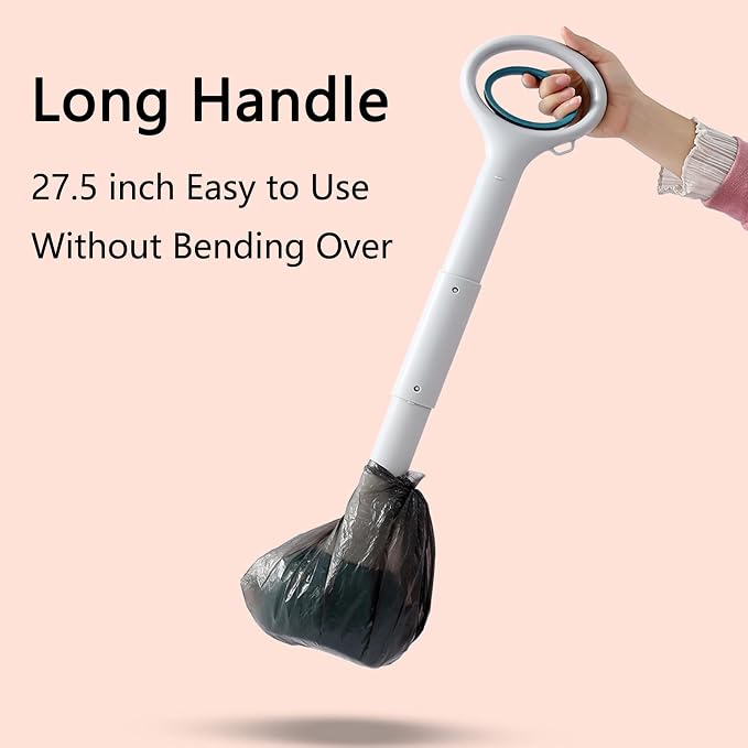 Pooper Scooper with Long Handle 28”, Heavy Duty & Foldable, No Touch Waste Pickup Tool for Large Medium Small Dogs,Portable for Lawn Grass Dirt Gravel, Includes 1 Rolls Waste Bags (Pink-Large)