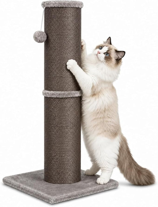 Sisal Cat Scratching Post for Indoor Cats & Kittens, 5.5" Diameter Heavy Duty Vertical Scratcher, 32 Inch Extra Tall Furniture Protector with Stable Base, Grey