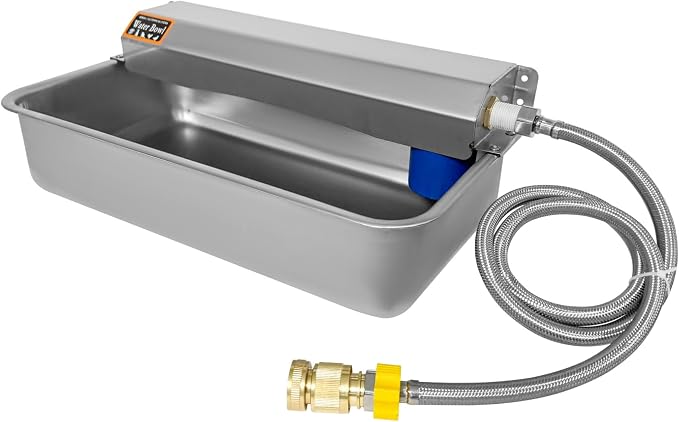 Automatic Water Dispenser for Dogs 2 Gallon/7.57L Stainless Steel Water Bowl Outdoor Dog Drinking Waterer Feeder Auto Fill Pet and Livestock Waterer Feeder Fits GHT 3/4" Faucet Wide Mouth