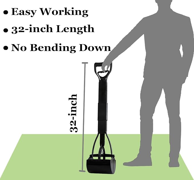 2-Pack Pooper Scooper for Large Small Dogs Heavy Duty, 32" Long Handle Poop Scoops for Yard, Grass, Gravel, Dog Poop Grabber with High Strength Material and Durable Spring（Green&Black）