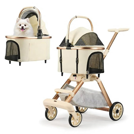 Pet Stroller for Small Dogs - 3 In1 Dog Stroller with Adjustable Handle and Detachable Carrier Car Seat, Foldable Cat Stoller with 5" Lockable All-Terrain Wheels