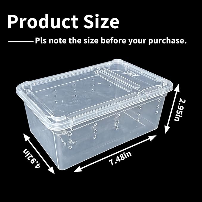 PINVNBY Reptile Feeding Box 8 PCS Snake Breeding Box Lizard Cage Habitat Hatching Container 7.48"x4.92"x2.95" Transparent Portable Plastic Cricket Cage for Spider Scorpion Gecko Tortoise Treefrog