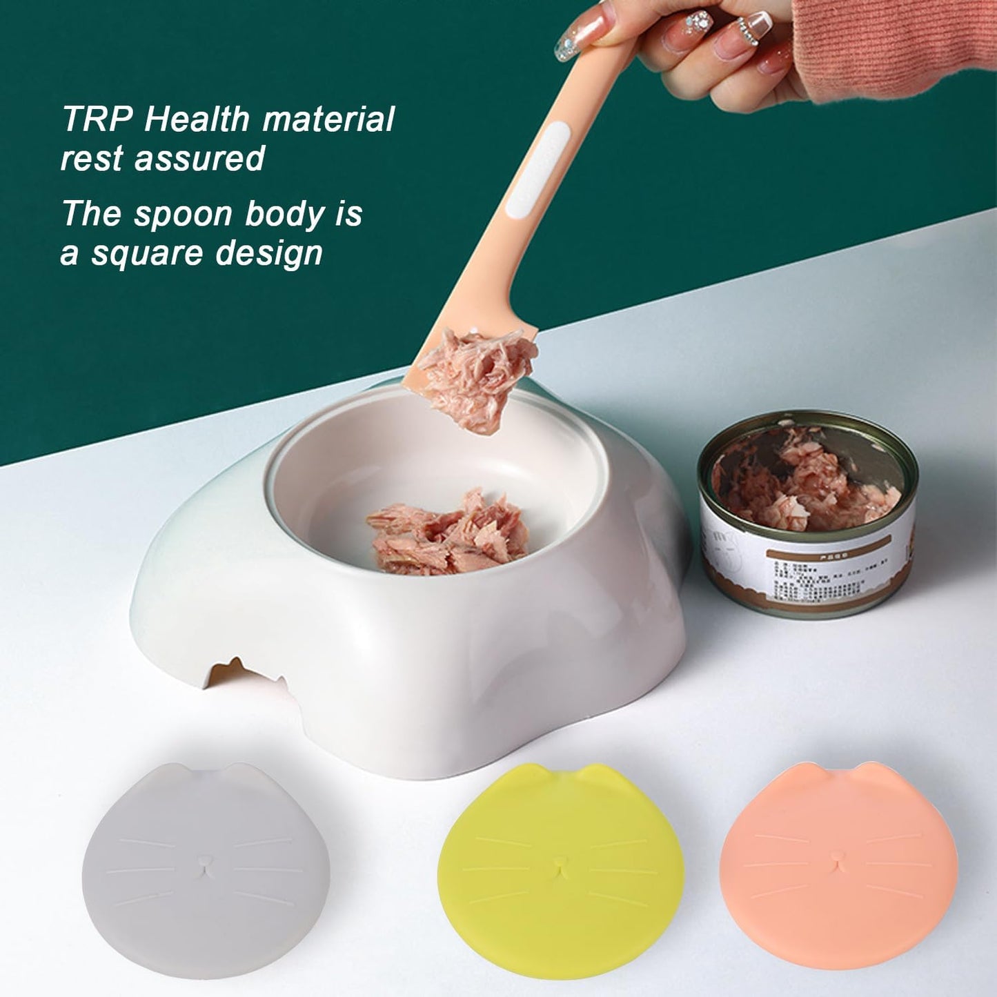 6 Pcs Pet Food Can Supplies Set, 3 Pcs Silicone Dog Cat Food Can Covers Lids and 3 Pcs Cat Food Mix Spoons, Dishwasher Safe