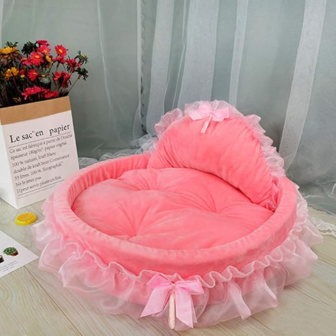 Pink Dog Bed Washable Princess Cat Couch Soft Plush Pet Sofa Nest Mat Snuggle Kitten Puppy Cave Beds Cute Cozy Kitten Doggy Kennel Cushion Small Medium Dogs Cats Sleeping Pad (S, Pink)