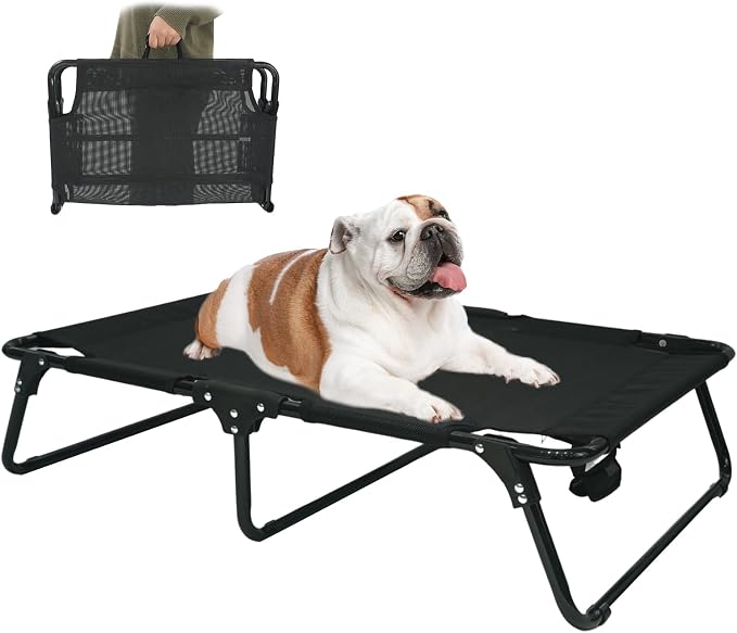 Elevated Raised Small Meduim Dog Bed Cots Cooling Foldable | No Assembly Need Pet Hammock Bed with Breathable Mesh, Indoor Outdoor Dog Pet Bed for Small Meduim Dogs, Chew Proof, Black
