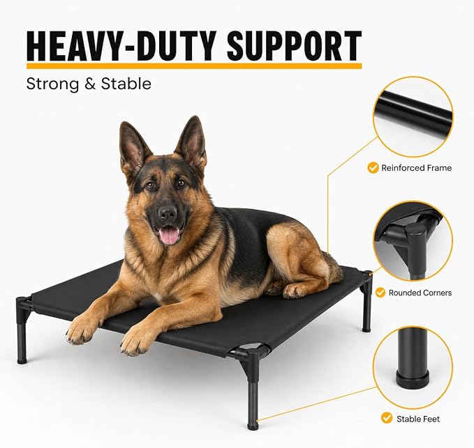 Elevated Dog Cot Bed,Cooling Raised Pet Bed with Washable Breathable Mesh Sturdy Metal Frame,Portable Raised Dog Bed with Anti-Slip Feet for Indoor Outdoor Backyard Use (35" X 26" X 7")