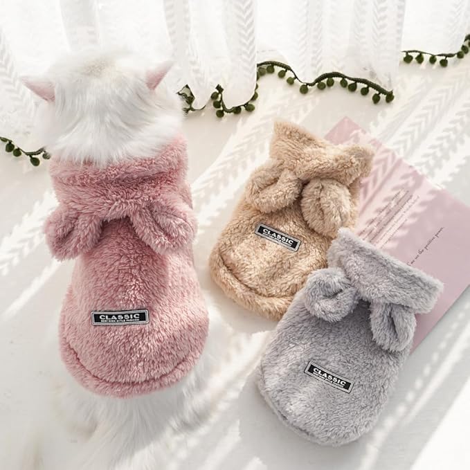 Selena Cat Bunny Ears Costume Cute Dog Kitten Hoodies Sweater Rabbit Ears Puppy Pet Apparel (Medium,Pink)