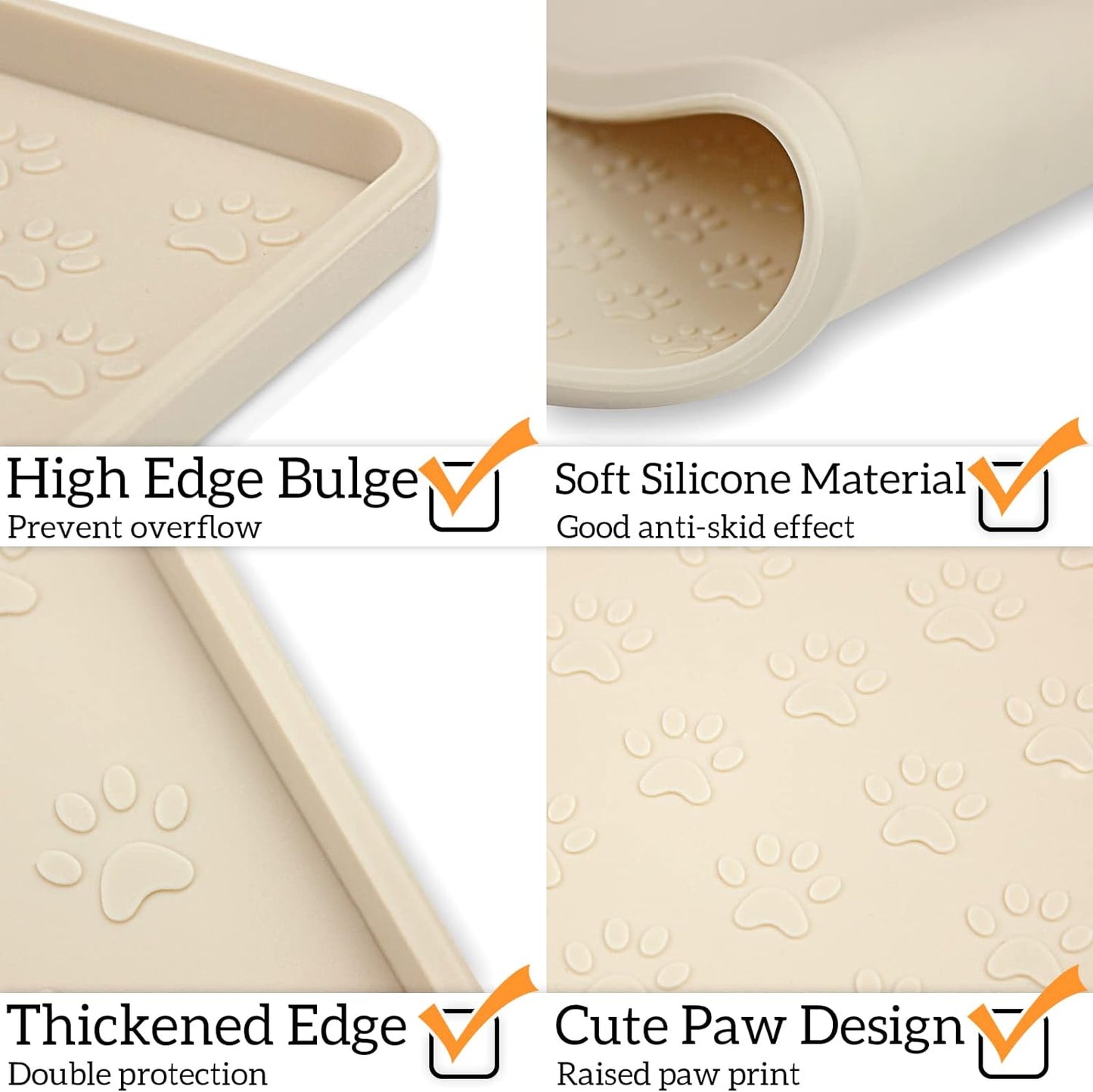 Ptlom Silicone Pet Placemat for Dog and Cat, Waterproof Anti-Slip Pet Feeding Bowl Mats for Food and Water, Small Medium Large Tray Mat Prevent Residues from Spilling to Floor, Beige, 31.5" 23.6"