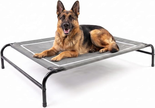 MICOOYO Outdoor Dog Bed, Elevated Dog Bed Raised Dogs Bed with Breathable & Washable Mesh, No-Slip Feet, Easy Clean, Chew Proof, Portable Dog Cot for Indoor & Outdoor Use, 47" x 31" x 9", Grey