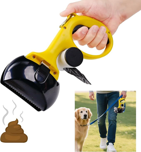 Portable Pooper Scooper for Dogs with Bag Dispenser & Leash Clip, Heavy Duty Dog Poop Scooper for Yard with Strong Serrated Edge and Comfort Grip Handle, Waste Pick Up Tool for Small,Medium,Large Dogs