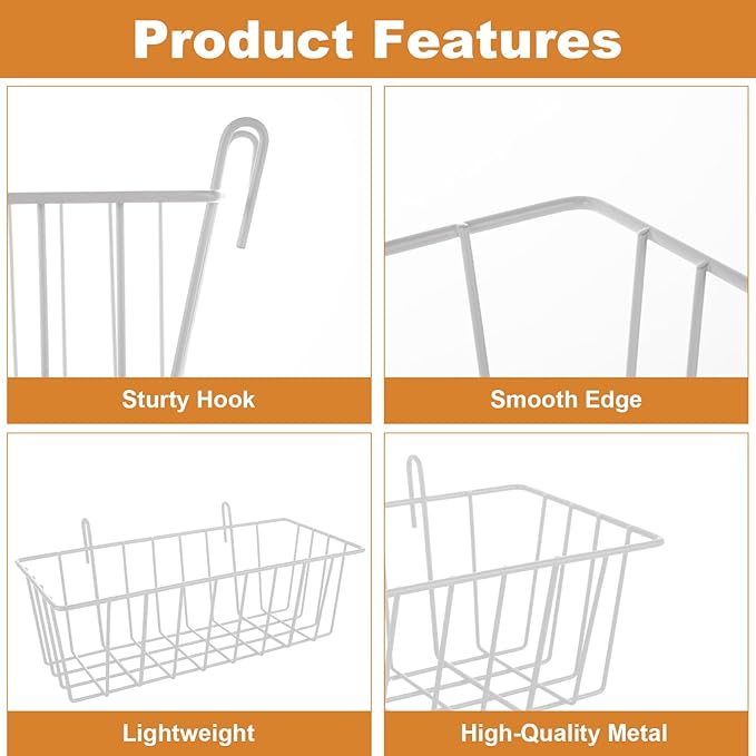 6PCS Heavy Duty Metal Rabbit Hay Feeder Rack with Hooks, 9x4x3 Inch Cage Hanging Holder for Bunnies and Guinea Pigs (White)